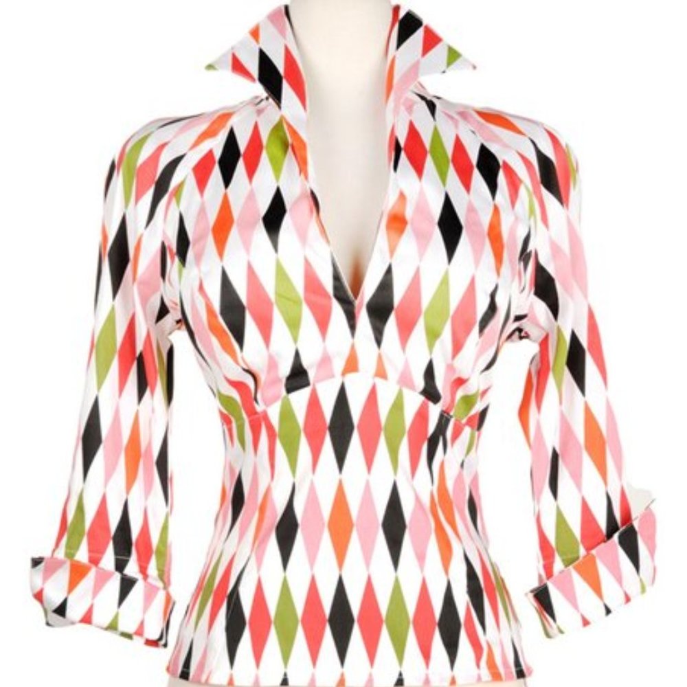 Pinup Couture White Harlequin Lauren Top SMALL